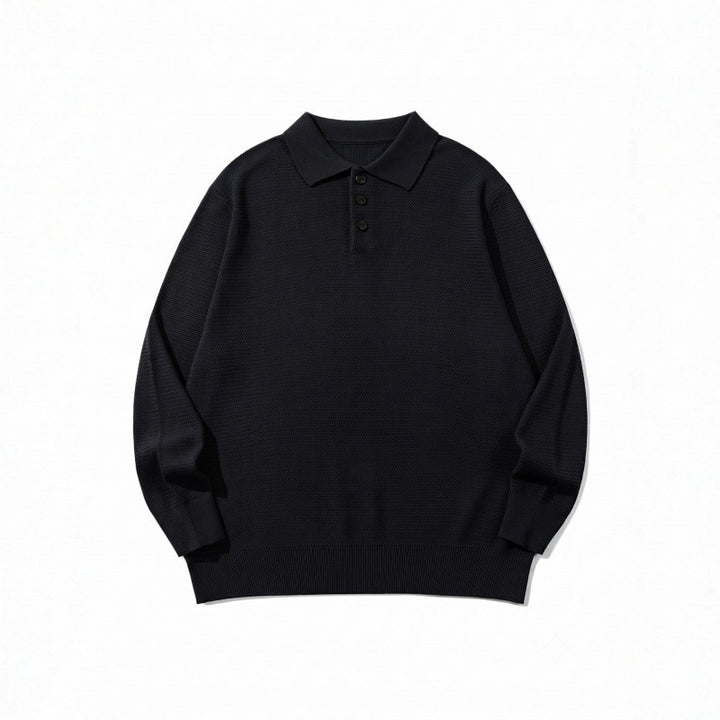 Unisex Boxy Fine Knit Polo Shirt with Henley Placket, Ribbed Cuffs and Raglan Sleeves Mune Fashion