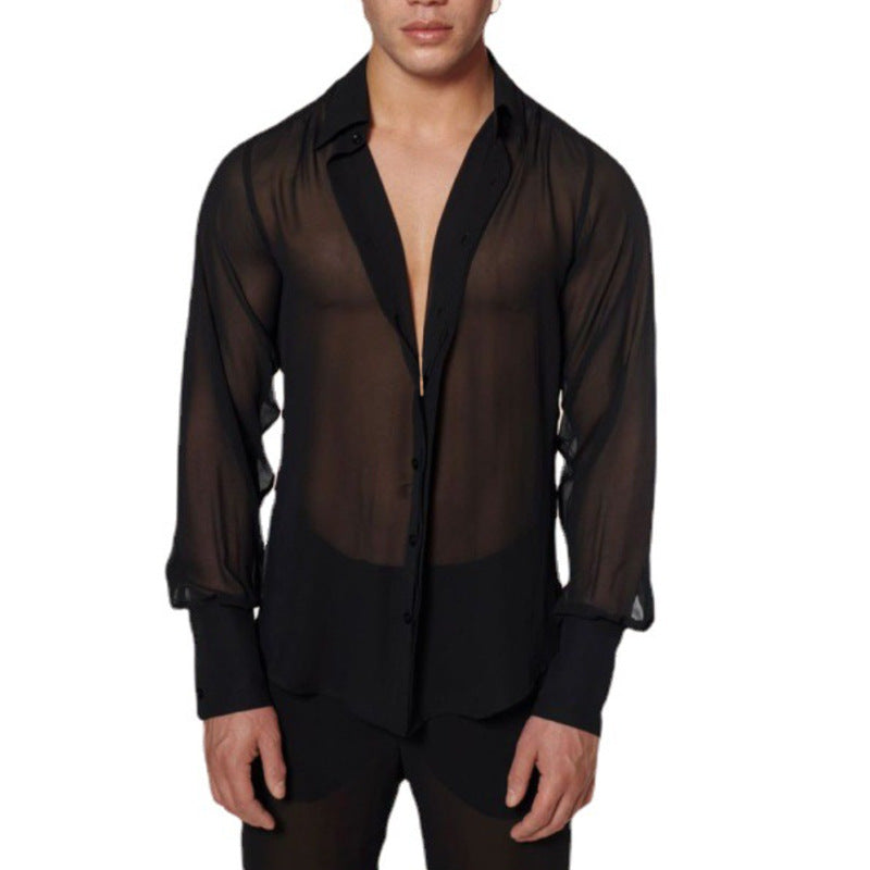 Women's semi-transparent long sleeve chiffon blouse with shirt collar and wide cuffs Mune Fashion