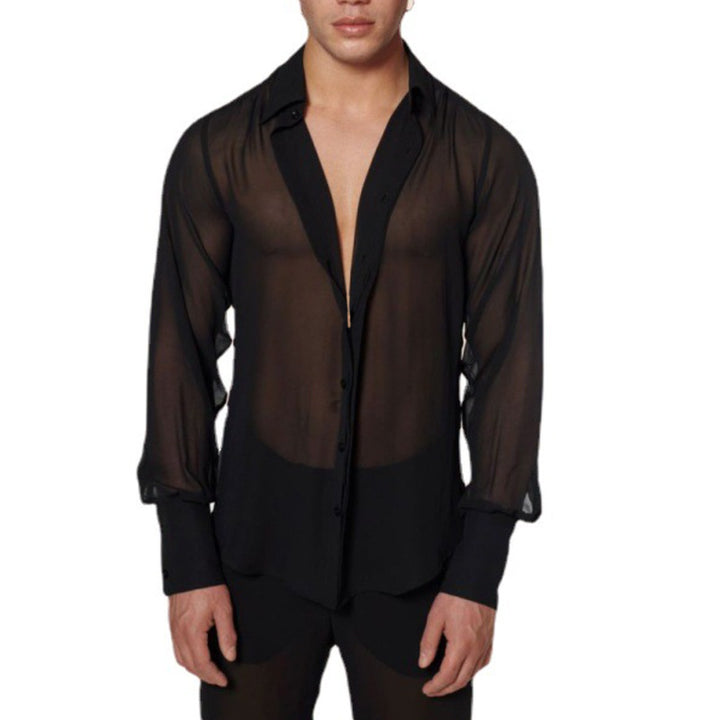 Women's semi-transparent long sleeve chiffon blouse with shirt collar and wide cuffs Mune Fashion
