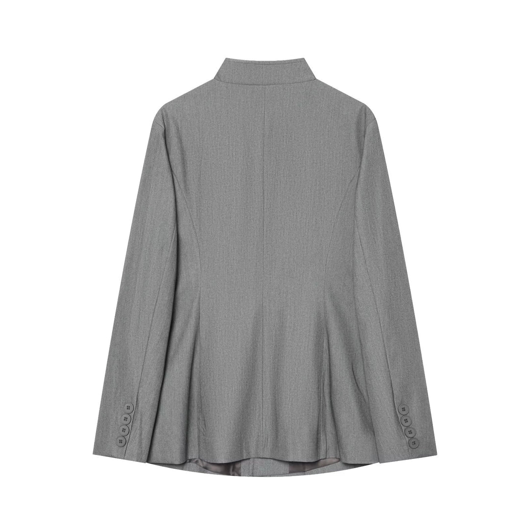 Women's tailored stand-up collar blazer with full button placket Drune