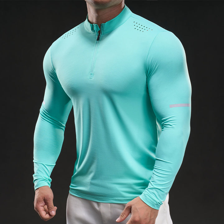 Men's compression training shirt with short zipper and breathable mesh structure Mune Fashion