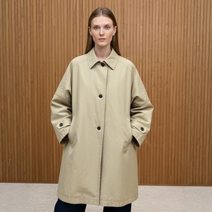 Women's Oversize Cotton Blend Trench Coat with Mid-Length, Straight Cut Mune Fashion