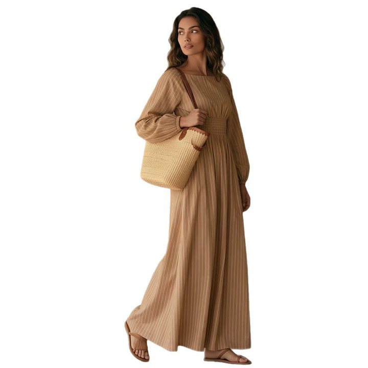 Women’s maxi dress with smocked waistband, square neckline, and long balloon sleeves Mune Fashion