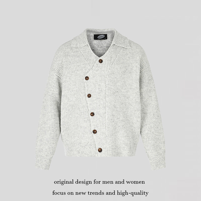 Ladies oversized cardigan with asymmetrical button placket and shirt collar Mune Fashion