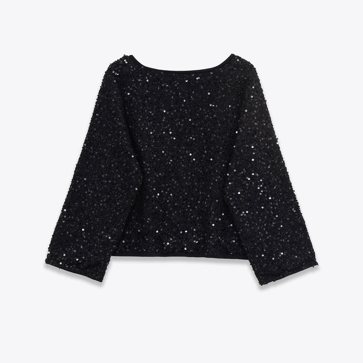 Women's sequin cardigan with round neckline and discreet button placket Mune Fashion