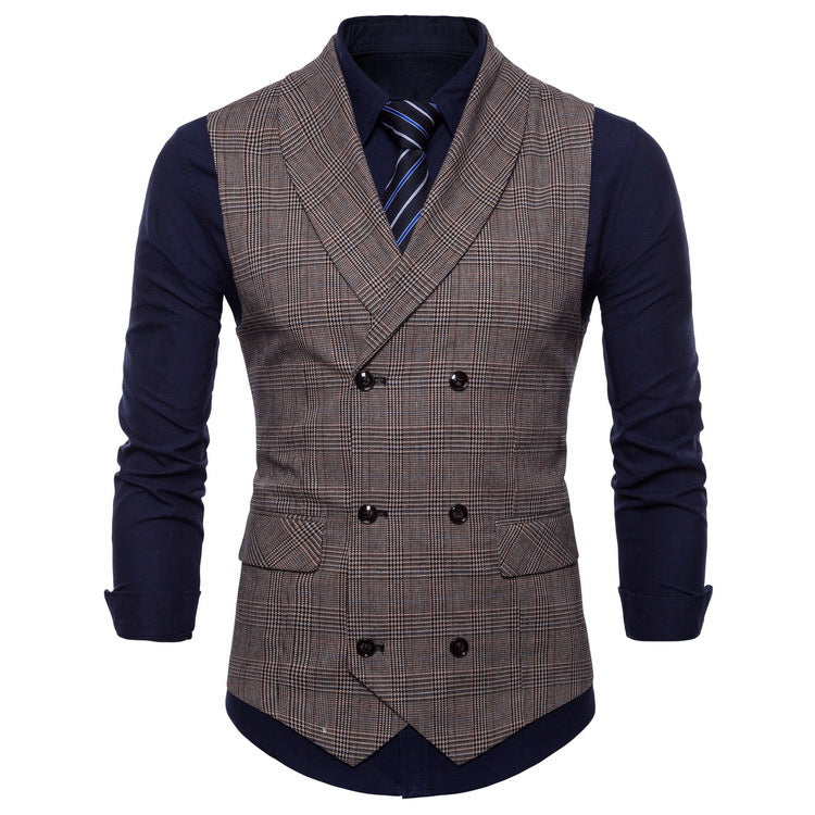 Men's tailored double-breasted suit vest in Prince of Wales check Mune Fashion