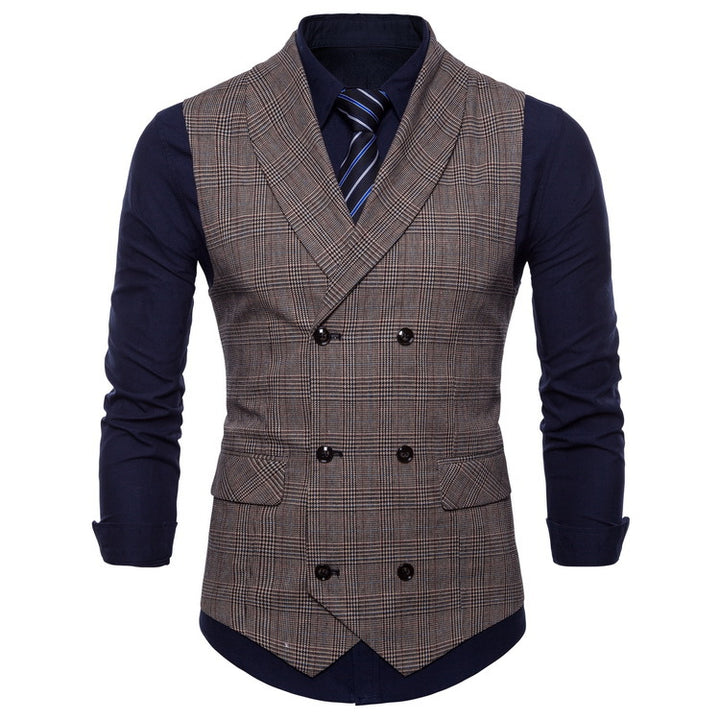 Men's tailored double-breasted suit vest in Prince of Wales check Mune Fashion