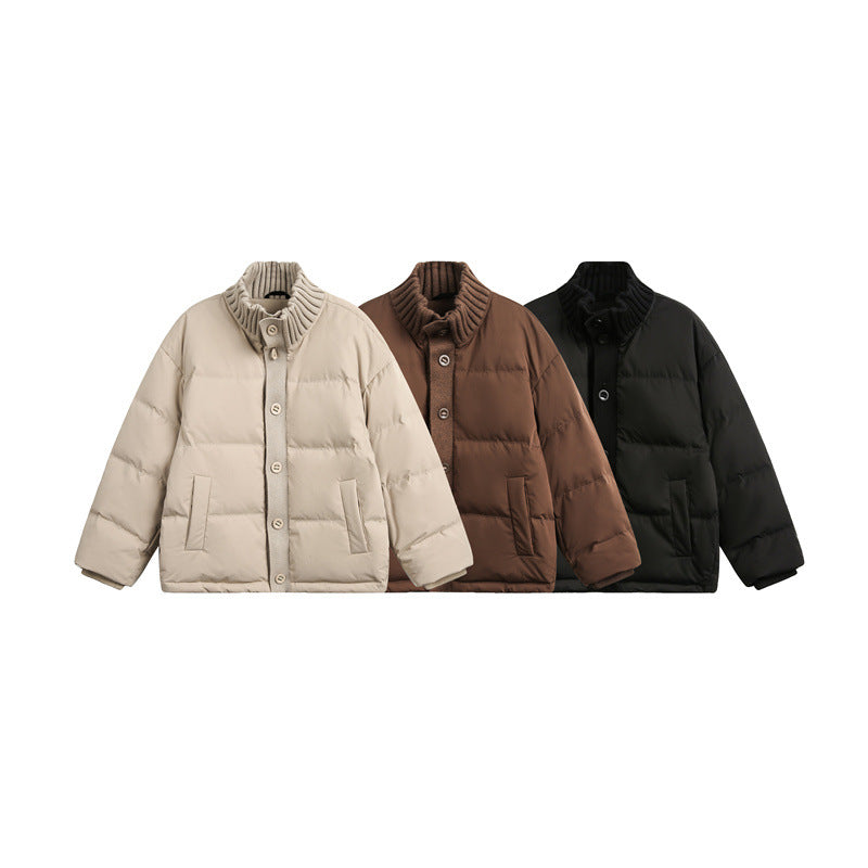 Unisex Short Quilted Oversized Padded Jacket with Ribbed Collar and Snap Closure Mune Fashion