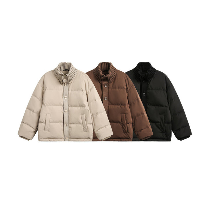 Unisex Short Quilted Oversized Padded Jacket with Ribbed Collar and Snap Closure Mune Fashion