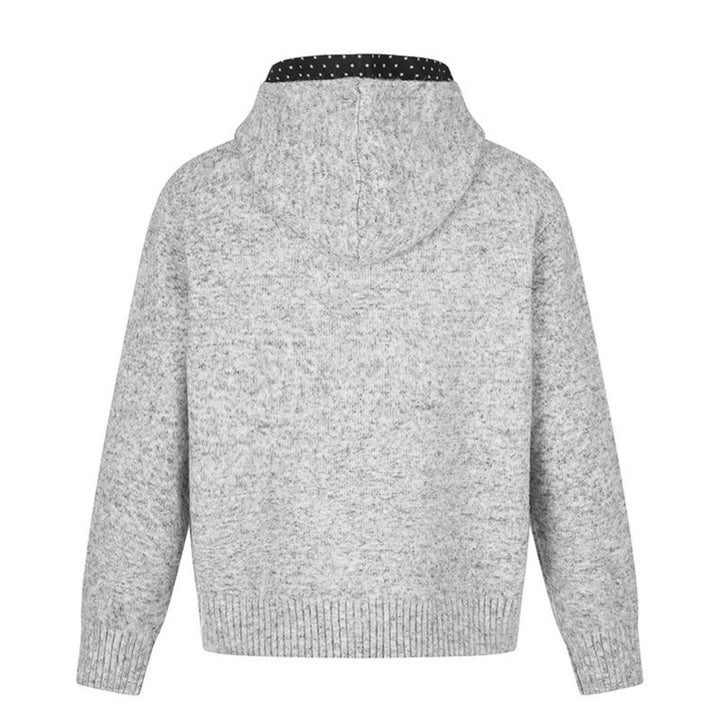 Women's Zip Hoodie Cardigan with Polka Dot Hood Lining and Star Embroidery Mune Fashion
