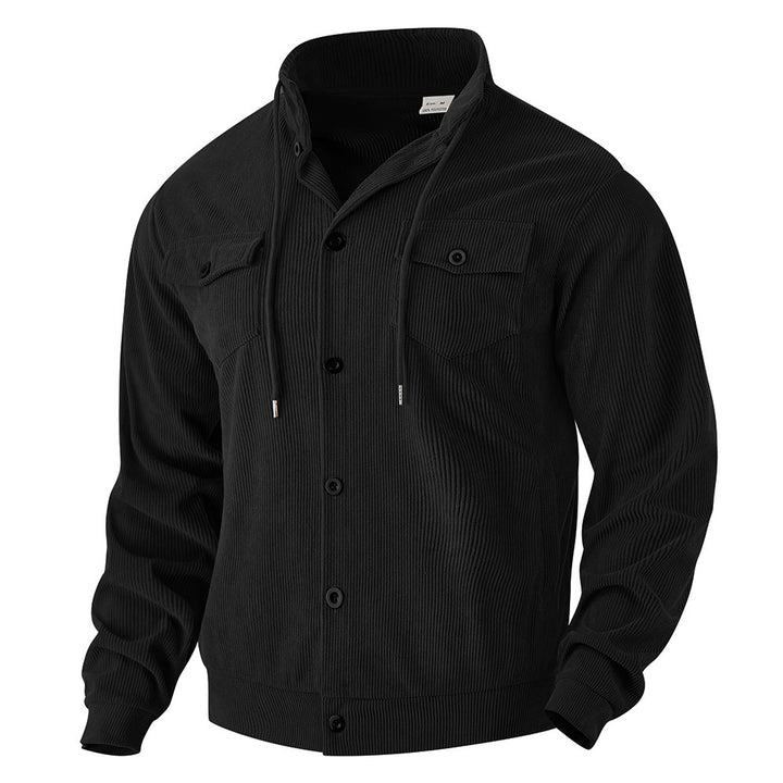 Men's structured cord worker jacket with hidden hood, snap button closure and patch breast pockets Mune Fashion