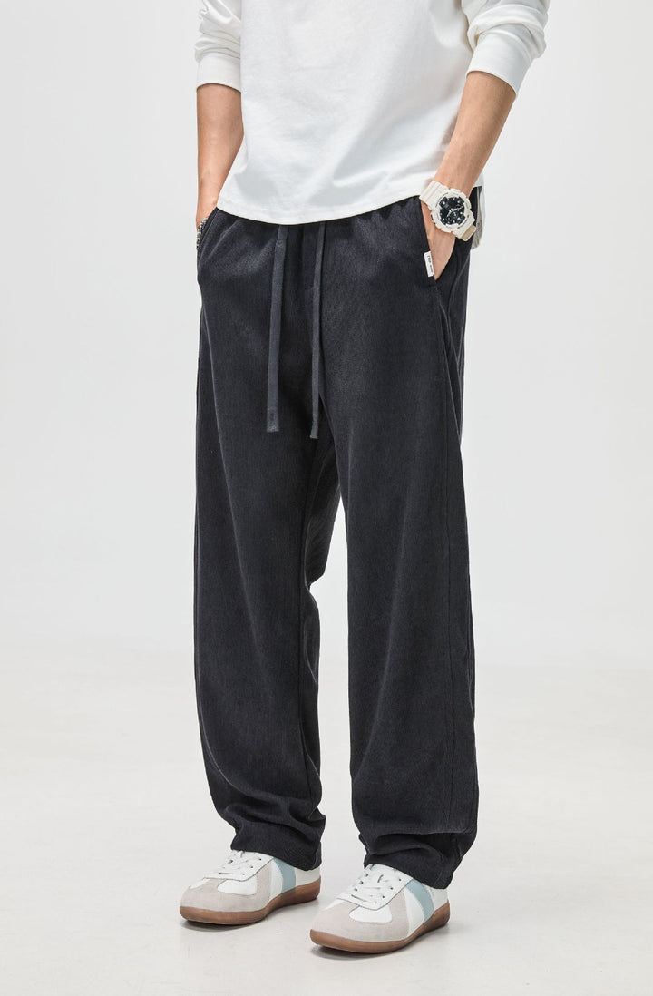 Men's Casual Corduroy Sweatpants with Drawstring and Straight Cut Mune Fashion