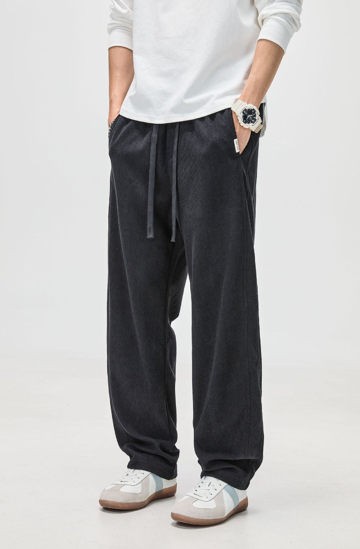 Men's corduroy pants with drawstring and straight leg Mune Fashion