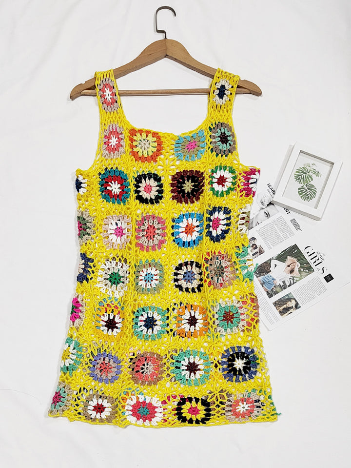 Women airy crochet dress with colorful granny square pattern Mune Fashion