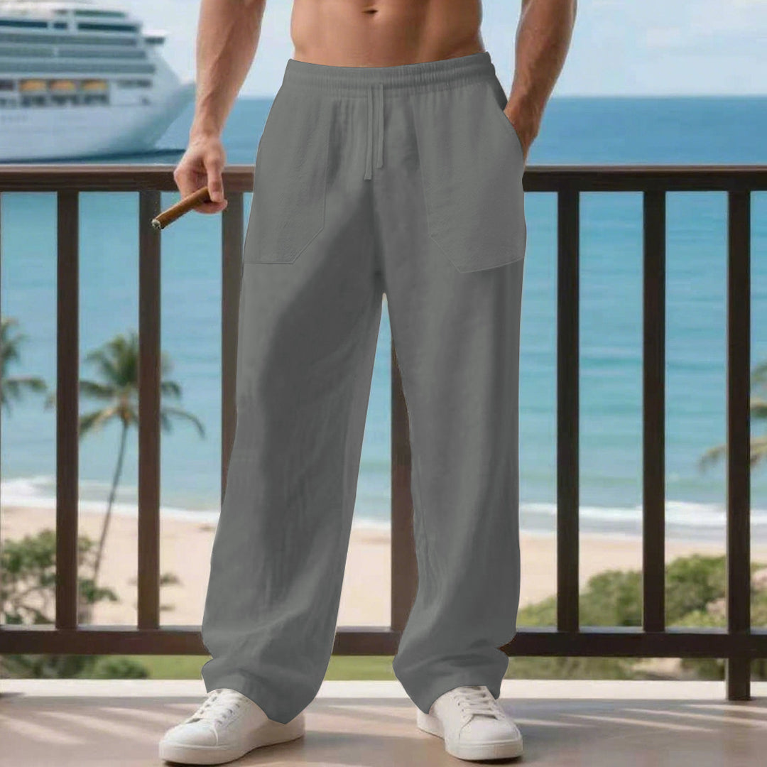 Men's oversized Relax cargo pants made of linen-cotton blend with elastic drawstring waistband and large patch pockets Mune Fashion