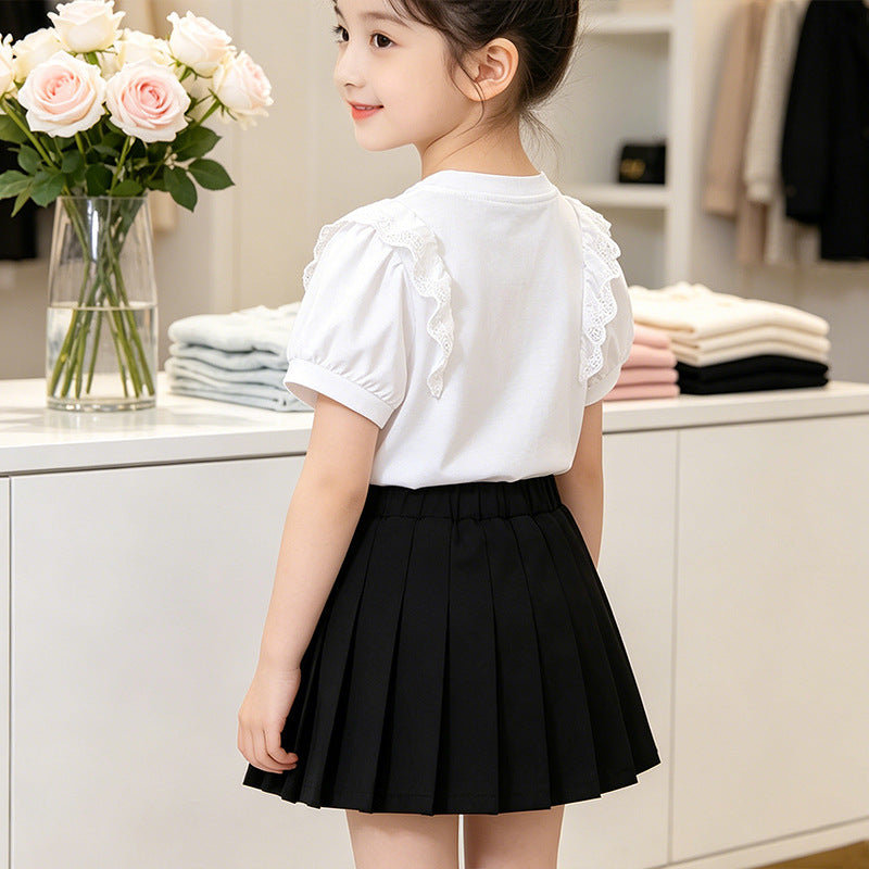 Girls T-Shirt with heart motif and ruffle details Mune Fashion