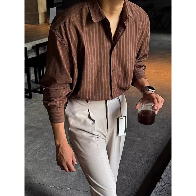 Men's Elegant Long Sleeve Shirt with Fine Stripes Mune Fashion