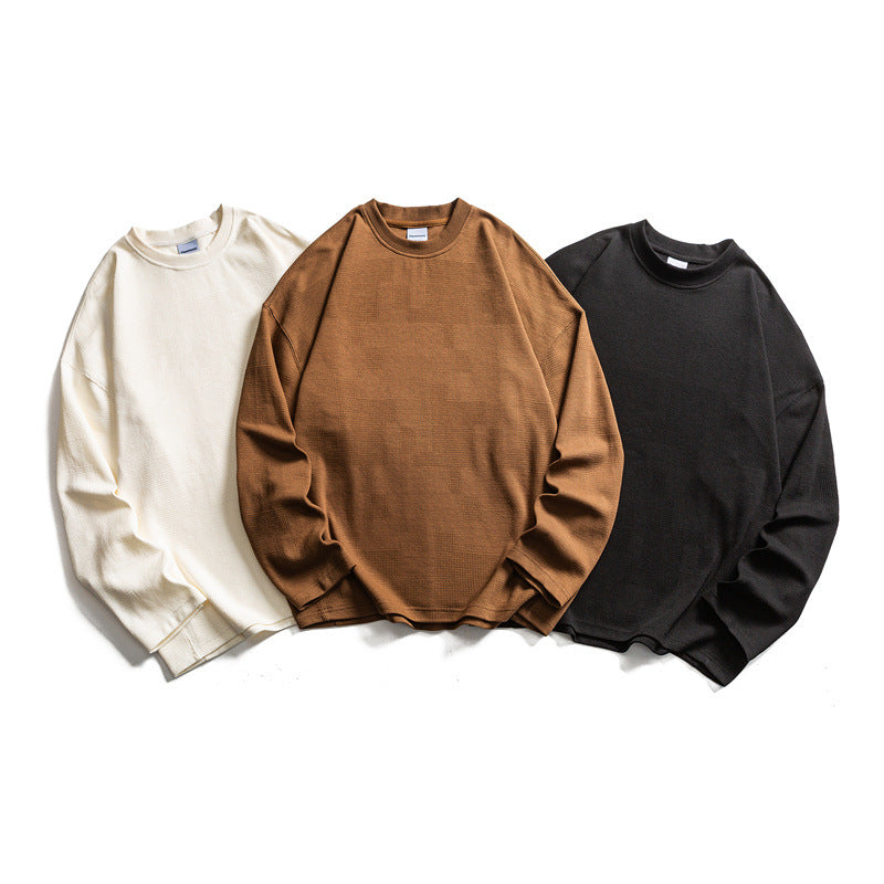 Unisex coarse structured waffle knit long sleeve sweater in oversized fit with round neckline Mune Fashion