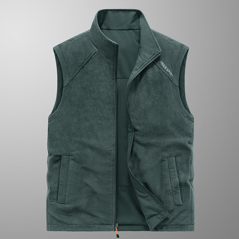 Men's fleece vest with stand-up collar, thermal insulation, and zippered pockets Mune Fashion