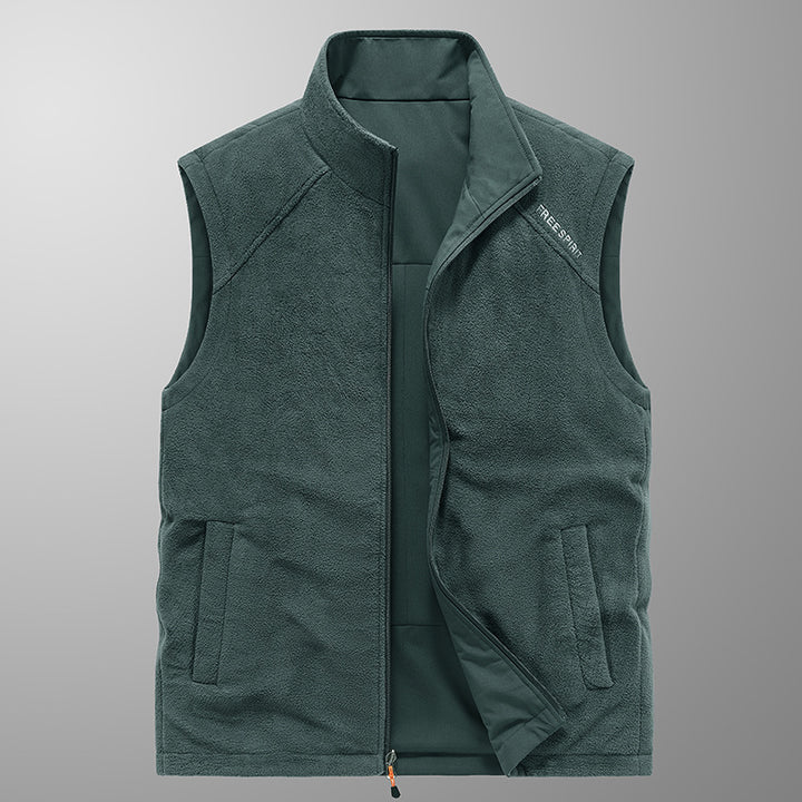 Men's fleece vest with stand-up collar, thermal insulation, and zippered pockets Mune Fashion