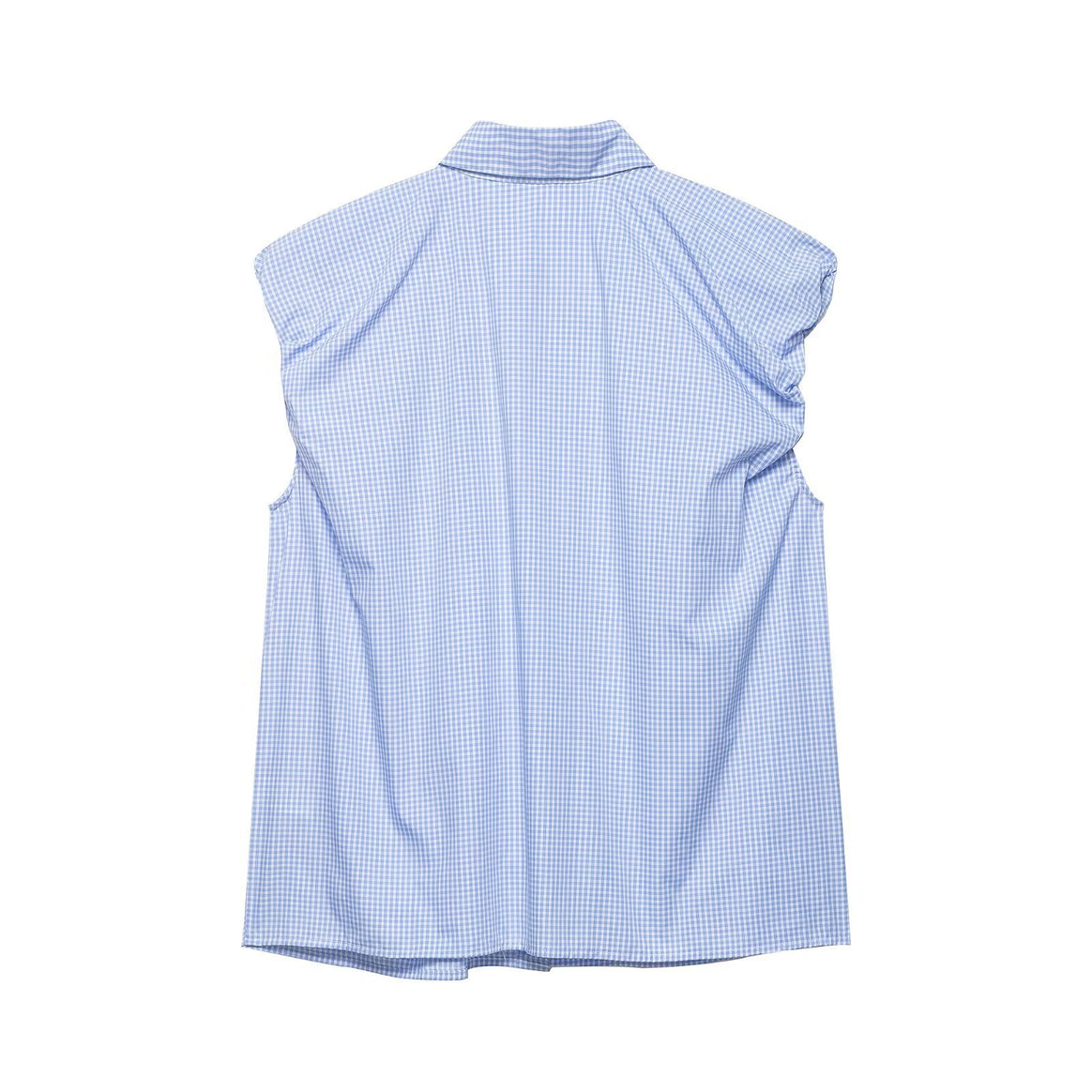 Women sleeveless shirt blouse with vertical striped pattern and continuous button placket Mune Fashion
