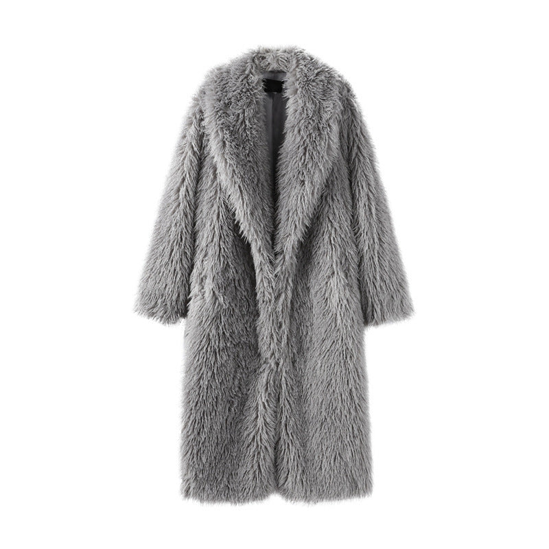 Women's Maxi Long Faux Fur Coat with Long Pile and Oversized Silhouette Mune Fashion
