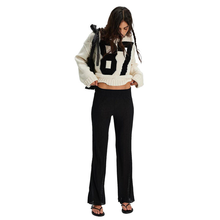 Women's Oversized Chunky Knit Sweater with Sporty Number Decor & Braided Knit Detail Mune Fashion