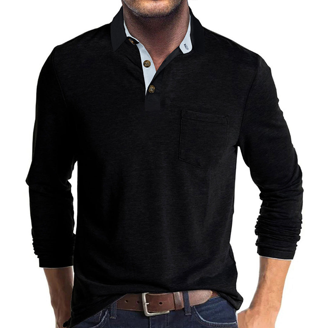 Men's long-sleeve polo shirt with chest pocket, contrasting button placket, and casual stretch fit Mune Fashion