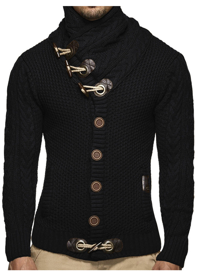 Men's chunky knit cardigan with shawl collar, toggle closures, and cable knit sleeves Mune Fashion