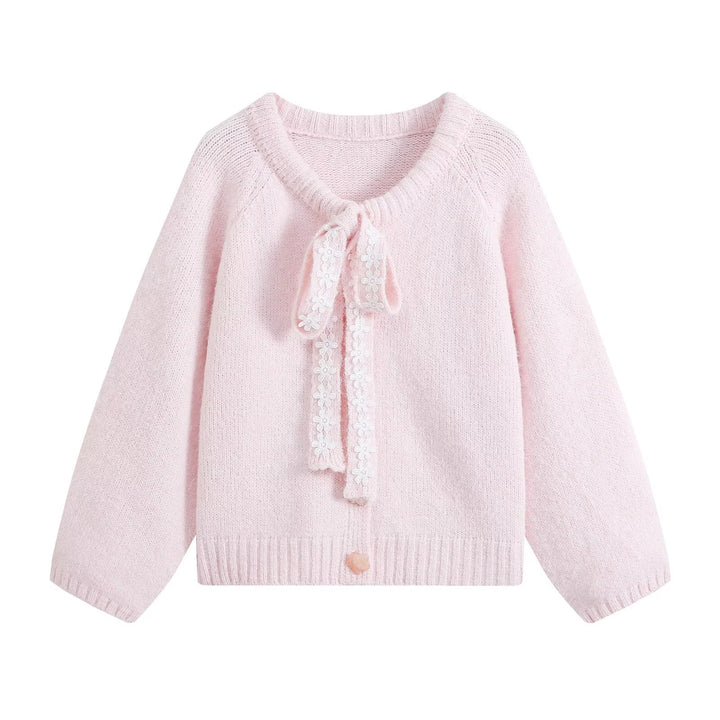Women Fluffy Cardigan with Lace Ribbon Ties Mune Fashion