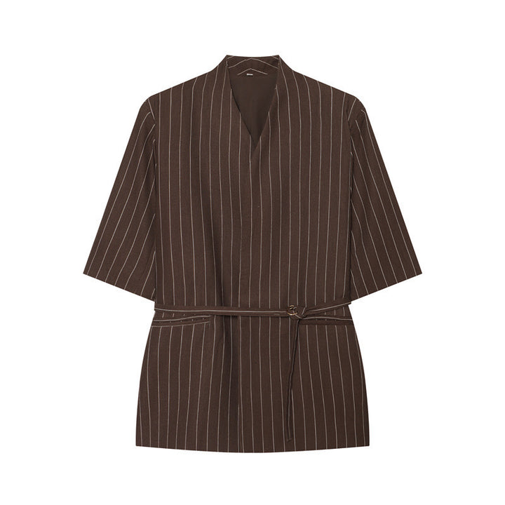 Women's Kimono Top with V-Neck, tailored tie belt and half-length sleeves Mune Fashion