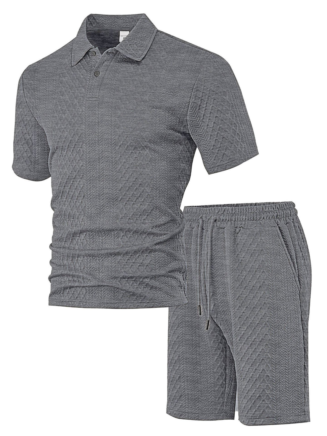 Men's embossed waffle polo with Kent collar and elastic drawstring shorts set Mune Fashion