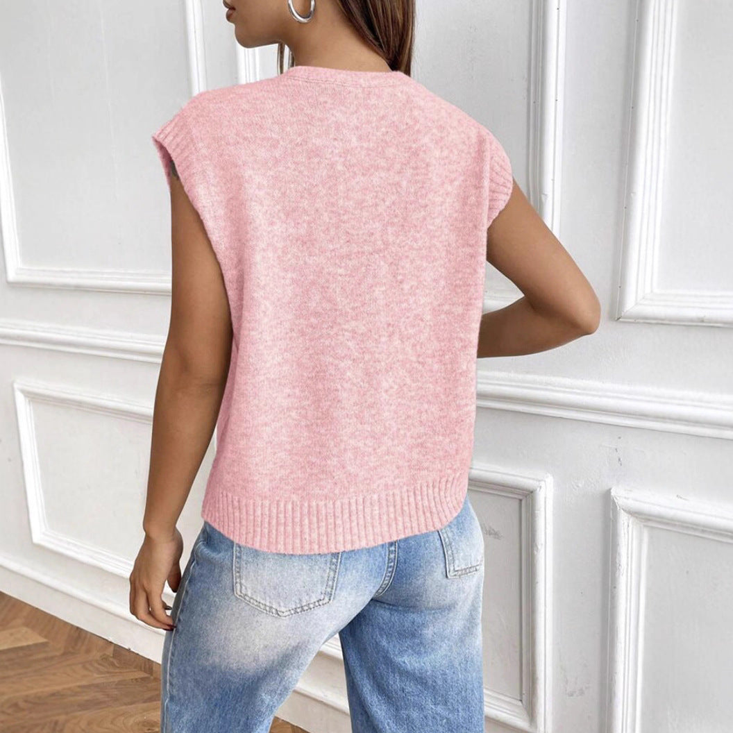 Ladies Knit Vest with V-Neck and Stylish Buttons Mune