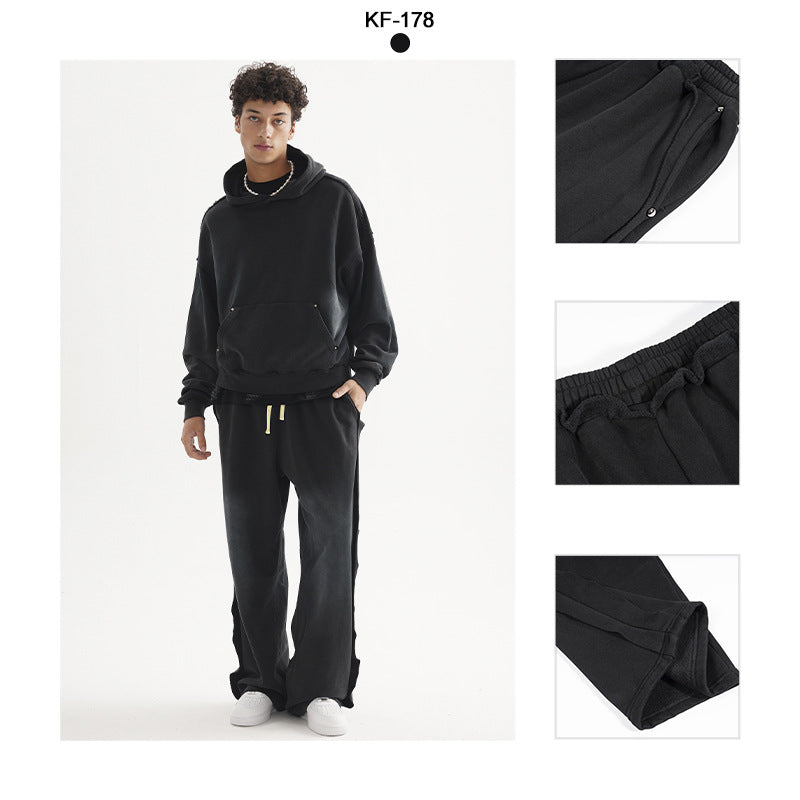 Men's Casual Sweatpants with High Waist, Elastic Drawstring, and Faded Knee Areas Mune Fashion