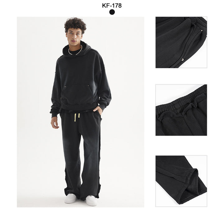 Men's Casual Sweatpants with High Waist, Elastic Drawstring, and Faded Knee Areas Mune Fashion