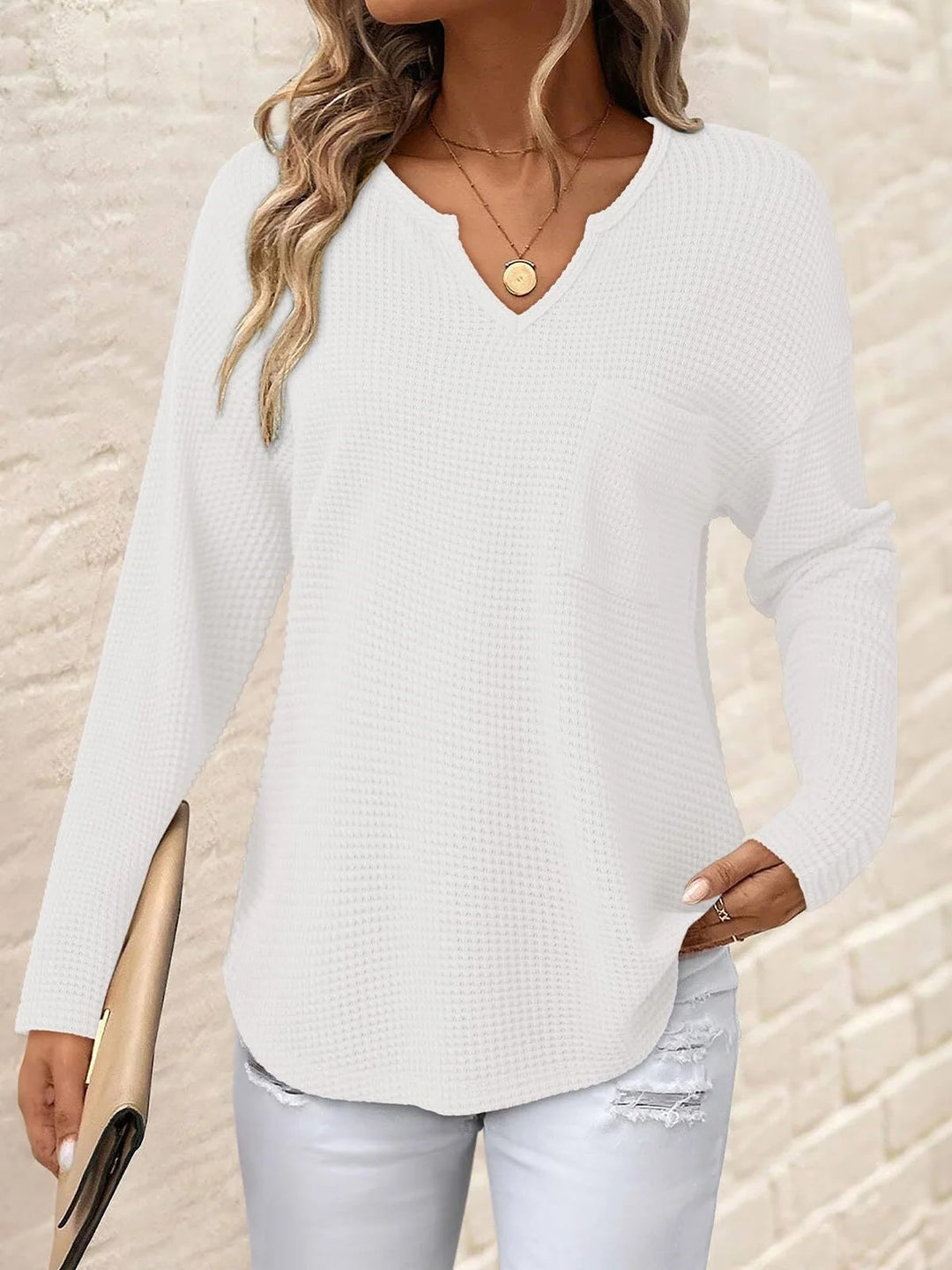 Women's Casual V-Neck Sweater with Pockets Mune Fashion