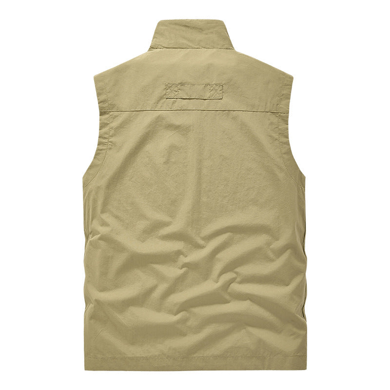 Men's Multifunctional Utility Vest with Stand-up Collar and Multiple Pockets Mune Fashion