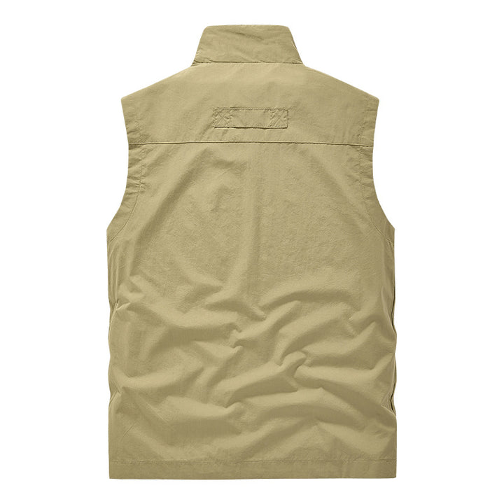 Men's Multifunctional Utility Vest with Stand-up Collar and Multiple Pockets Mune Fashion