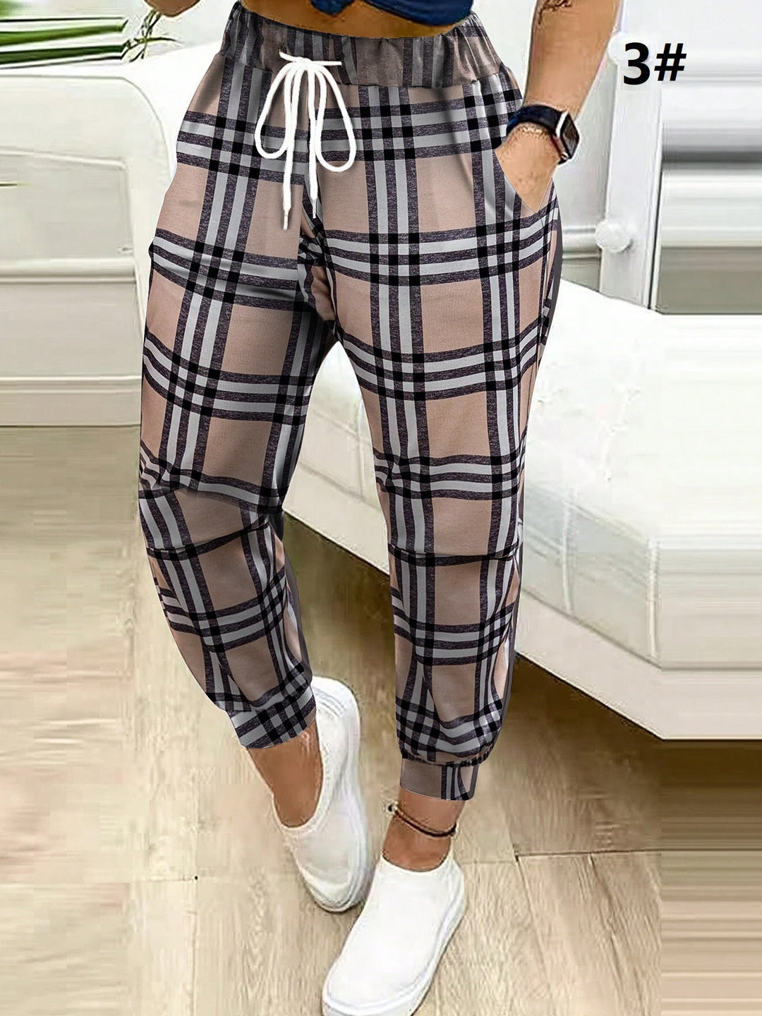 Women's Patterned Relax Jogging Pants with Drawstring, Side Pockets, and Elastic Cuffs Mune Fashion