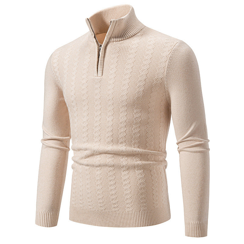 Men's fine-knit half-zip sweater with cable pattern, slim fit and stand-up collar Mune Fashion