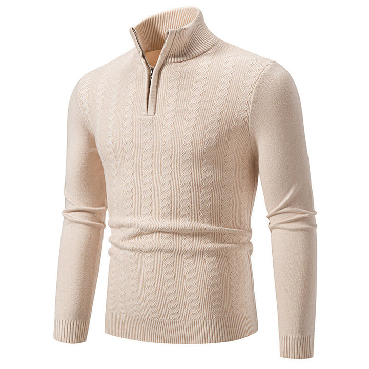 Men's fine-knit half-zip sweater with cable pattern, slim fit and stand-up collar Mune Fashion