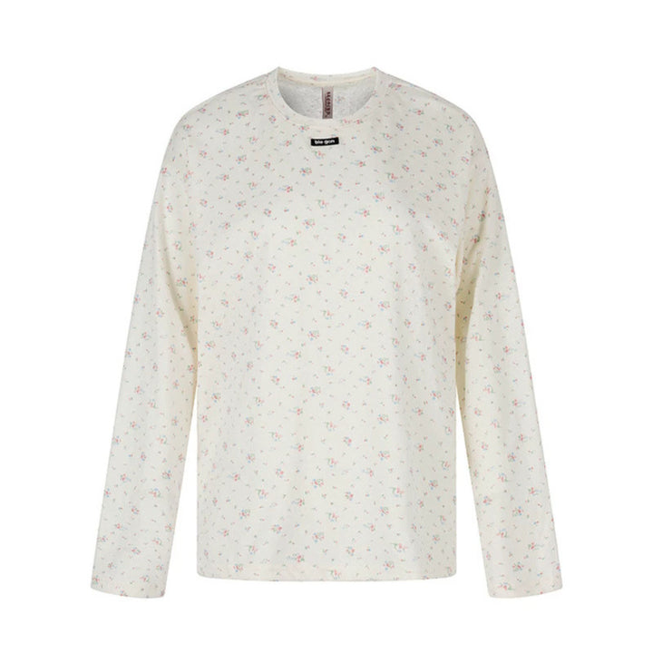 Women's long-sleeve shirt with delicate floral print and round neckline Mune Fashion