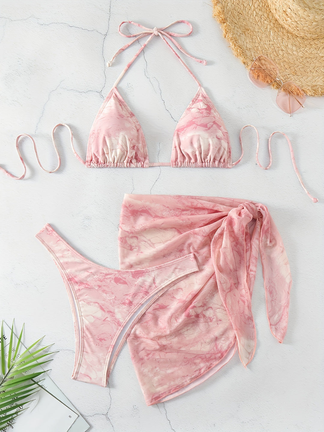 Women's Triangle Bikini Set with Elegant Wrap Sarong Mune Fashion