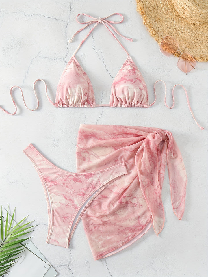 Women's Triangle Bikini Set with Elegant Wrap Sarong Mune Fashion
