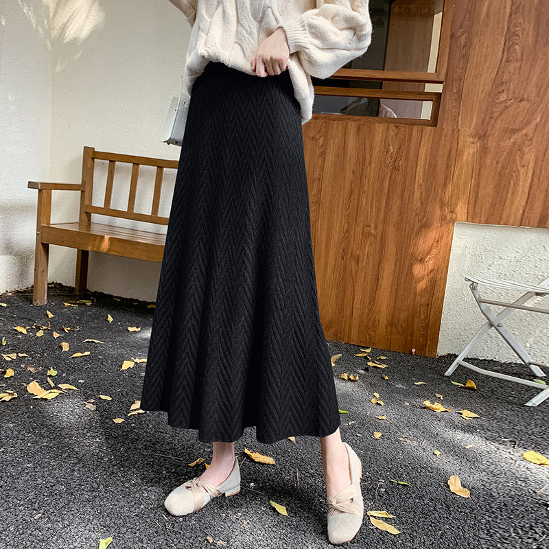 Women Elegant Knit Skirt with Textured Cable Pattern Mune Fashion