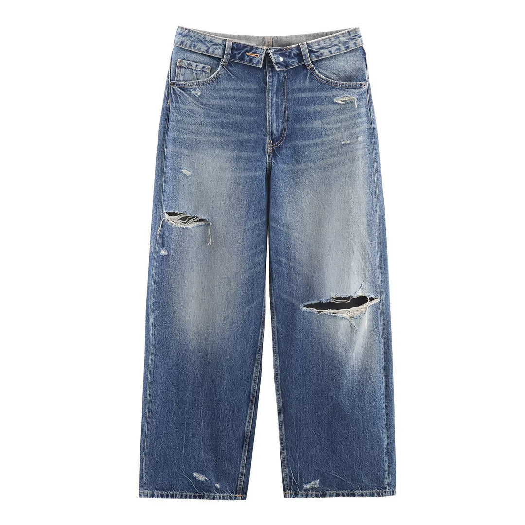 Women's high-waisted vintage jeans with destroyed effects Mune Fashion