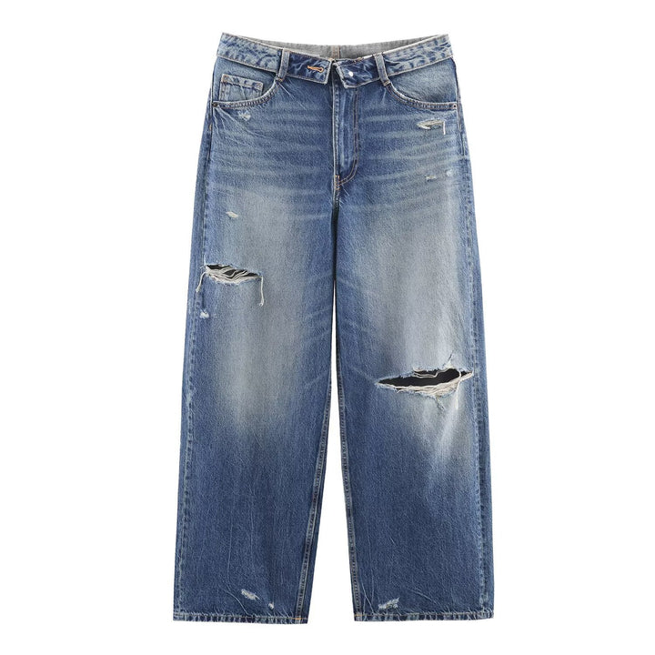 Women's high-waisted vintage jeans with destroyed effects Mune Fashion