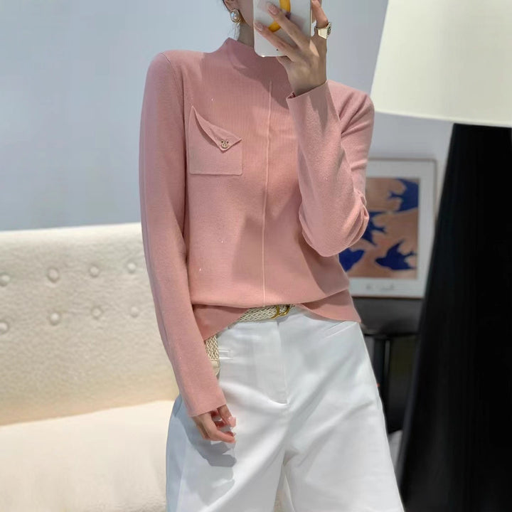 Ladies Elegant Sweater with Stand-up Collar Mune Fashion