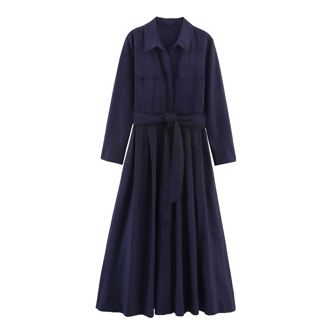 Women's Shirt Dress with Waist Belt and A-Line Skirt Mune Fashion