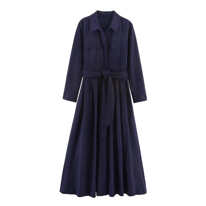 Women's Shirt Dress with Waist Belt and A-Line Skirt Mune Fashion